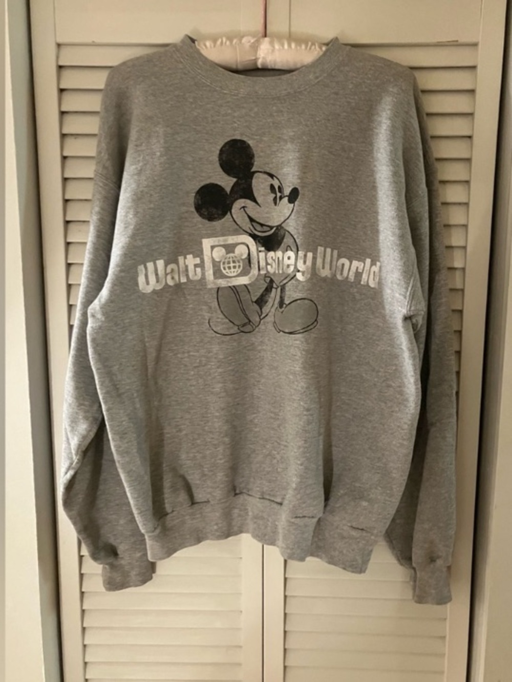 Disney World Classic Logo Gray Mickey Mouse Crewneck Pullover